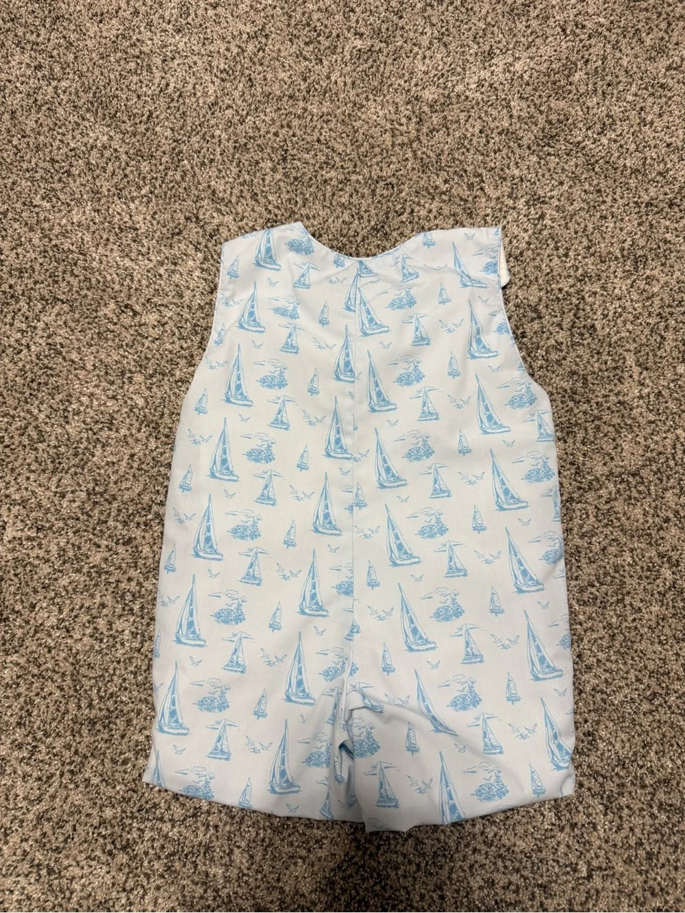 CLASSIC WHIMSY Blue Sailboat Print Boys Jon Jon Romper 2T